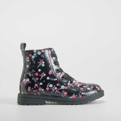 Botín militar print flores negra OH GIRL
