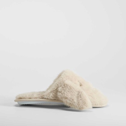 Zapatilla casa pelo conejo beige OLYNE