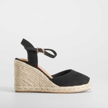 Sandalia de cuña de esparto negro PICCOLA PIU