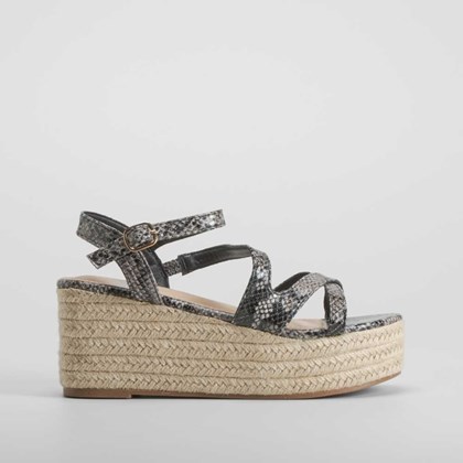 Sandalia cuña yute serpiente gris PICCOLA PIU