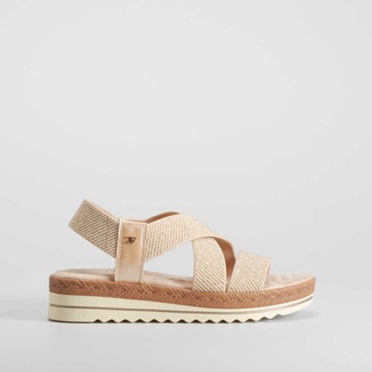 Sandalia cuña elásticos beige COMFEET
